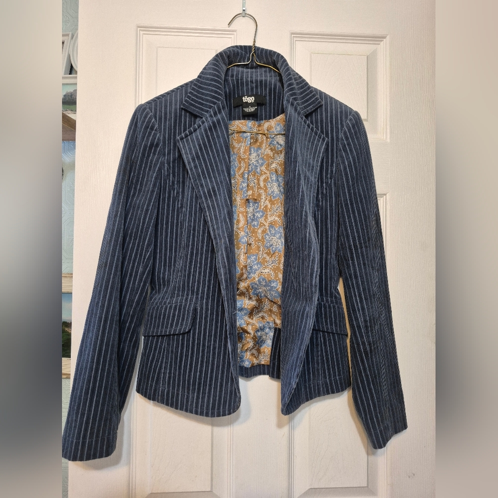 H&M Navy Pinstripe Blazer with Patterned Lining